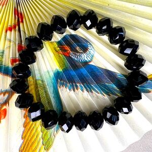 Black Beaded Bracelet, Faceted Acrylic, approx 6 inch dia inside, Stretch